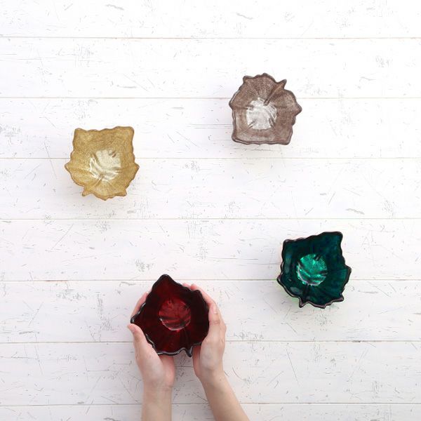 グリッター リーフボウル 14cm レッド